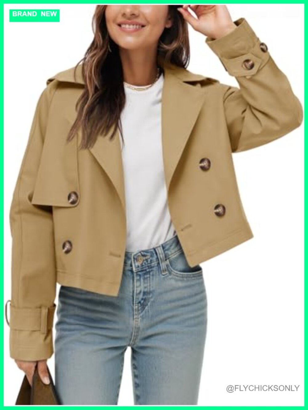 Womens Cropped Trench Coat Double Breasted Lapel Loose Fit Fall Jacket